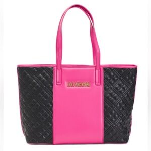 Love MOSCHINO quilted tote! Embossed logo! Black and pink ! Gorgeous!! NWT